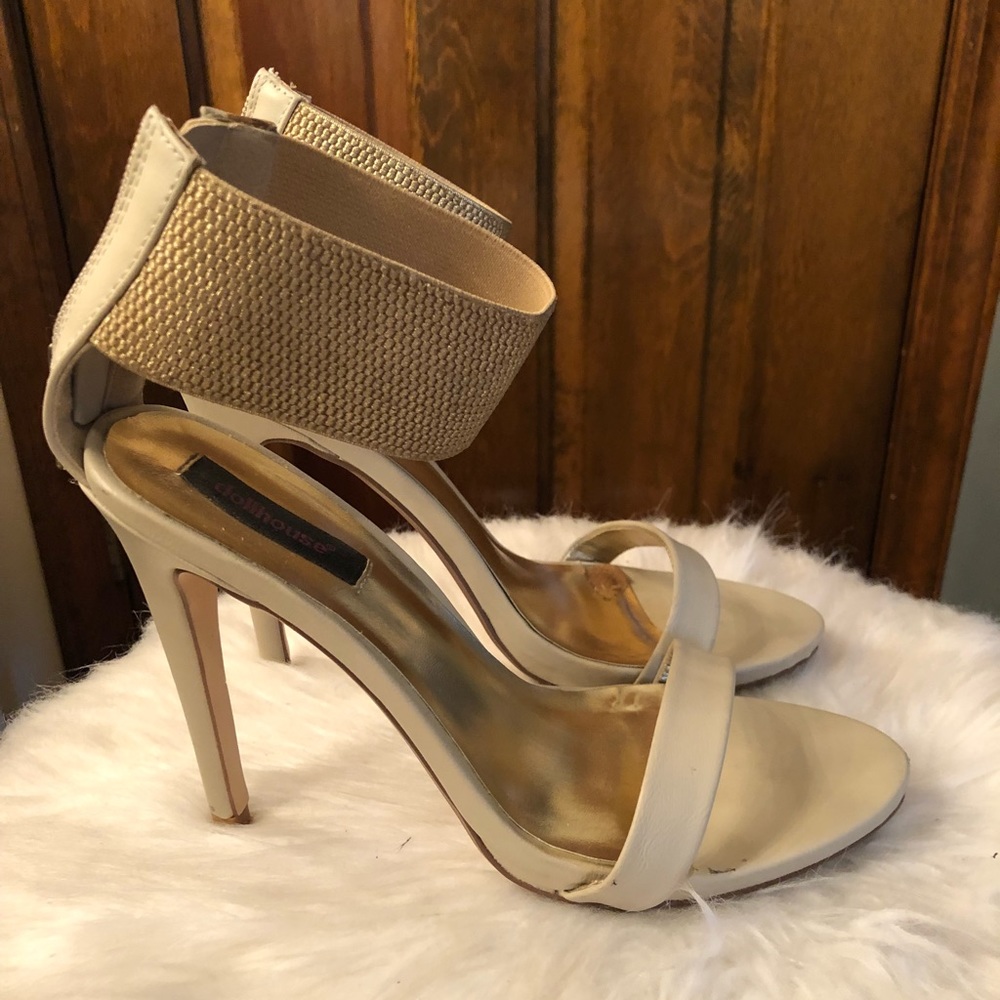 Dollhouse Heels, gold and tan size 8 worn twice